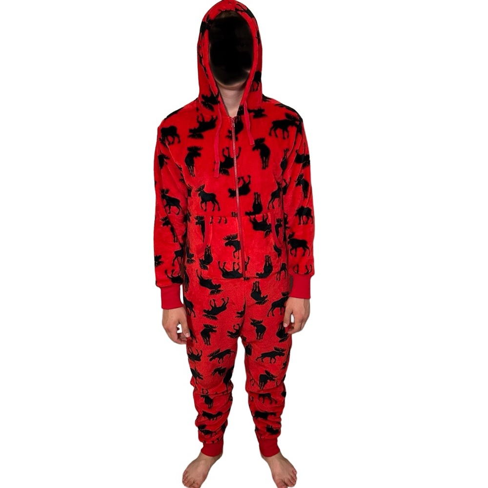Little Blue House Red and Black Moose Hooded Onesie‎
